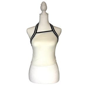 Tresics Sleeveless White & Black Cropped Ribbed Simple Layering Halter Top